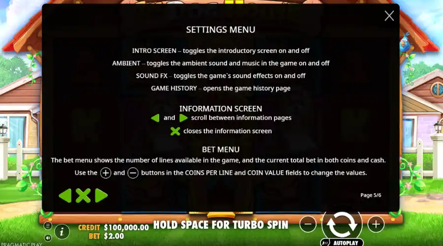The Dog House menu settings