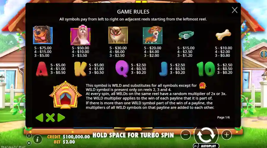 The Dog House paytable combinations